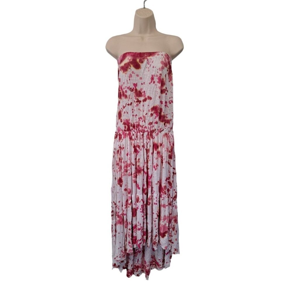 ELAN White &‎ Pink Maxi Dress Sleeveless  Raw Hem BOHO - Sz Med